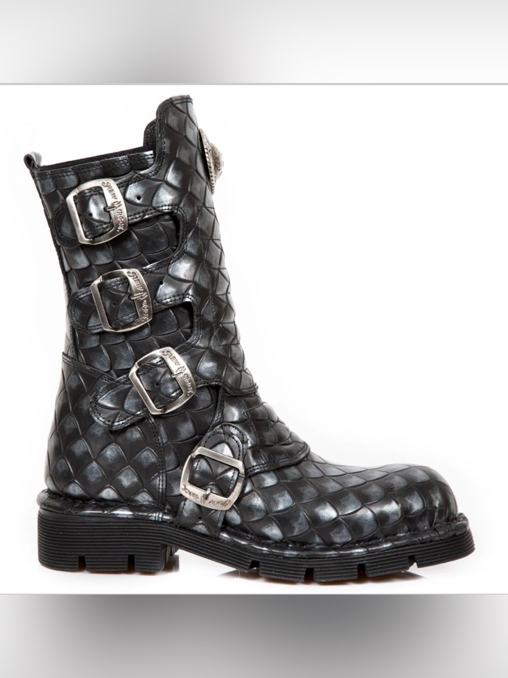 NEW ROCK M-373X-S30 BLACK LEATHER SCALE-EMBOSSED MID-CALF BOOTS - women’s sz 41